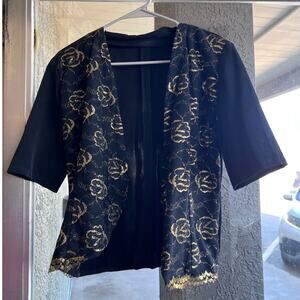 Vintage black floral mesh kimono top size M
